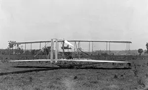 Huffman: Close-up view of machine on launching track at Huffman Prair