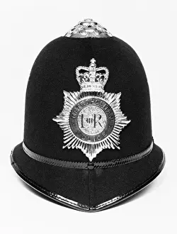 Closeup of a policeman's helmet