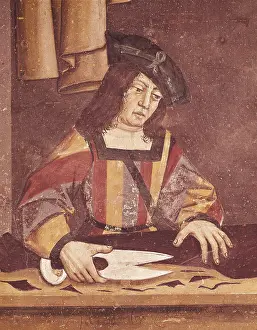 Craftswomen: Cloth Merchant Cutting Cloth. 15th C. Detail