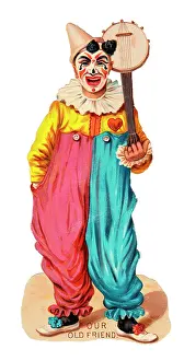 Banjos: Clown with banjo on a Victorian scrap