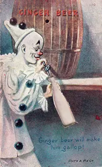 David Pearson: Clown with barrel on a comic greetings card