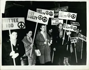 Drape: CND supporters demonstrate outside Brixton Prison, London