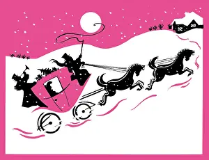 Retro Christmas: Coach and Horses driving through snow