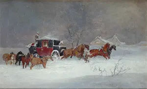 Dodd: Coach and Horses in the snow moving to right