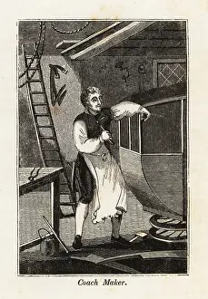 Phaeton: Coach maker working on a carriage in a workshop