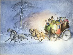 Coach and four in the snow