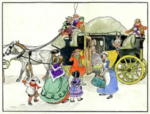 Coated: A coach and four with various people around