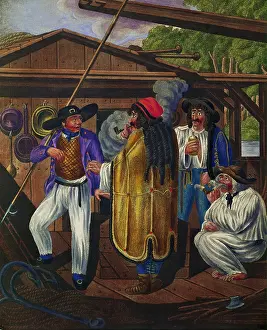 Opitz: Coachdriver and sailors on a Boat on the Danube