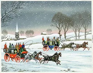 Lighted: Two coaches in the snow