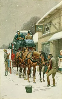 Coaching: Coaching Scene ' coach outside inn in snow
