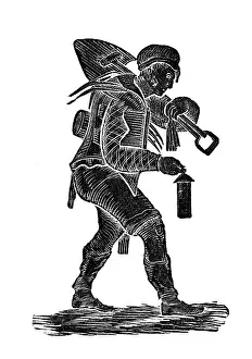 Miner: The coal miner carrying his tools and safety his