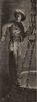 Chains: Coal miner descending the mineshaft standing on