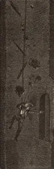 1869: Coal miner descending the mine shaft on the looped