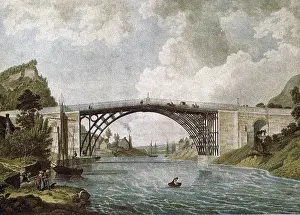 Coalbrookdale: Coalbrookdale Bridge in 1779. Engraving