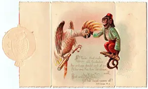 Cockatoos: Cockatoo and monkey on a Christmas card