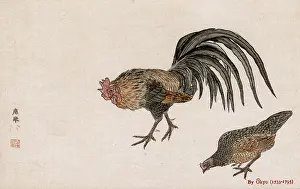 Pecking: Cockerel and Hen by Maruyama Okyo