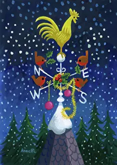 Weathervane: Cockerel on a Weathervane in the Christmas snow