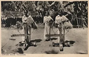 Travancore: Coir yarn making in Travancore, India
