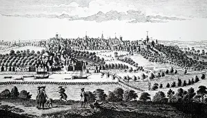 Viewed: Colchester viewed from the Clinggoe Hill, showing
