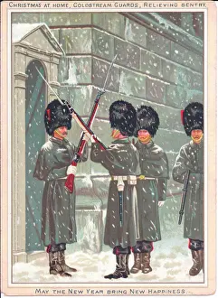 Bearskins: Coldstream Guards on a Christmas and New Year card