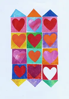 Combi: Collage of hearts on different coloured squares