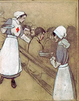 Truro: Collecting the plates (Red Cross nurses), WW1