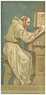 Tonsure: Collector's card, monk working on a manuscript