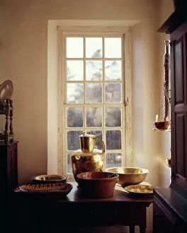 Pane: Colonial America Kitchen Interior with Narrow