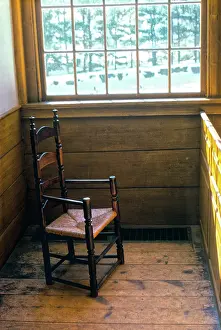 Paneling: Empty Colonial Rush Seat Ladderback Armchair