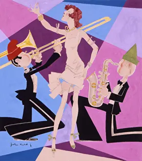 Lcgr2003: Colorful 1927 John Held drawing of a jazz
