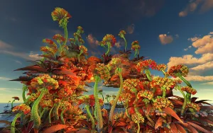 Exoplanet: A colorful display of flowers on the surface of