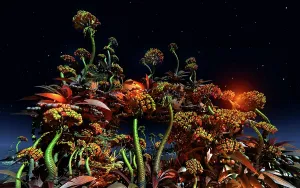 Exoplanet: A colorful display of flowers on the surface of