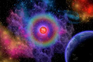 Supernova: Colorful emissions are released from a distant star