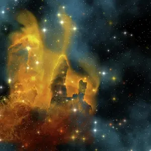 Cosmic: A colorful nebula shines bright with star making in its ?