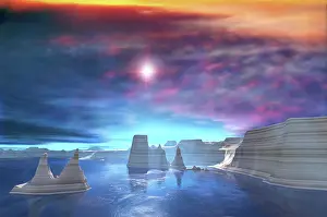 Vast: Colorful sunset on the waters of this canyon landscape