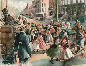 Trolly: colour Halftone Children Dancing Sidewalk Old Organ