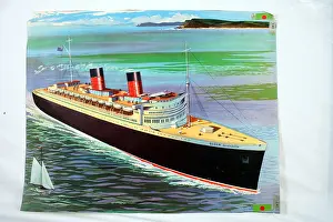 2430: Colour illustrated ship poster, seaside, ship design