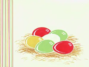 Nests: Coloured eggs on straw