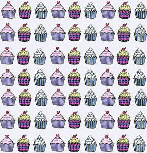 Cakes: Colourful fairycakes repeating pattern