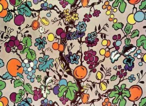 Oranges: Colourful pattern with oranges, lemons, grapes and flowers