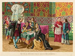 Agrees: Columbus agrees terms with Ferdinand and Isabella