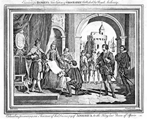 Account: Columbus presenting an account of his discovery of America