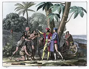 1492: Columbus presenting gifts to the first natives