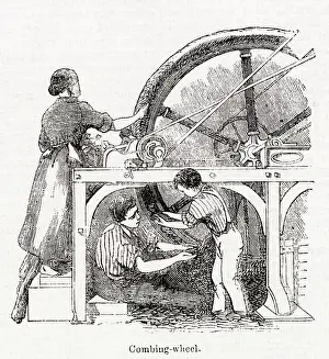 Operative: Combing wheel in a Glasgow carpet factory