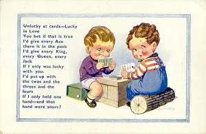 Unlucky: Comc postcard, Little boys playing cards