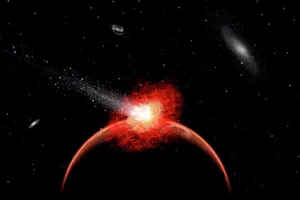 Hitting: A comet hitting an alien planet