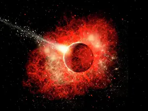 Hitting: A comet hitting an alien world with devastating effect
