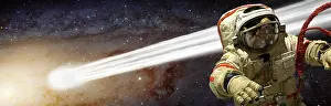 Cosmonaut: A comet passes by an astronaut in deep space