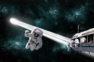 Comet: A comet passes dangerously close to astroanuts working on ?