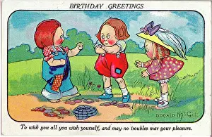 Patched: Comic birthday postcard, Two boys about to fight